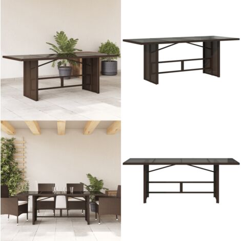 Tavolo Giardino Piano in Vetro Marrone 190x80x75cm Polyrattan - Tavolo in vetro - Rattan PE