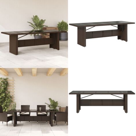 Tavolo Giardino Piano in Vetro Marrone 240x90x75 cm Polyrattan - Tavolo in vetro - Rattan PE
