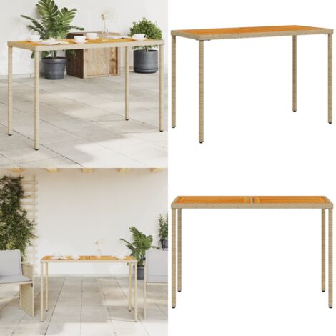 Tavolo Giardino Piano Legno Acacia Beige 115x54x74cm Polyrattan - Tavolo in legno - Tavolo da esterno