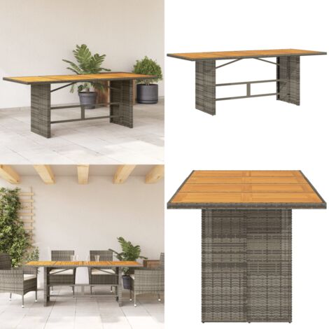 Tavolo Giardino Piano Legno Acacia Grigio 190x80x74 Polyrattan - Tavolo da pranzo esterno - Tavolo in legno acacia
