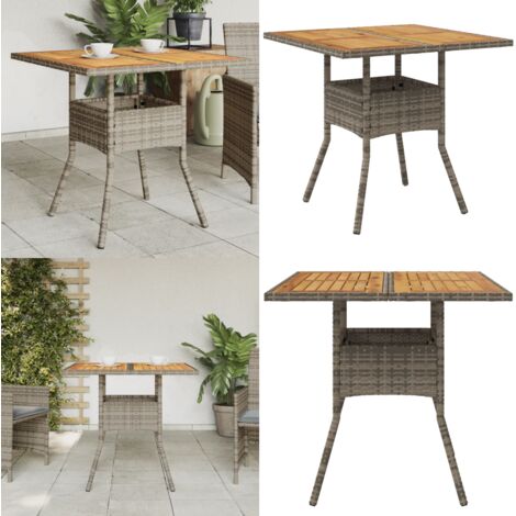 Tavolo Giardino Piano Legno Acacia Grigio 80x80x75cm Polyrattan - Tavolo in legno - Tavolo da esterno