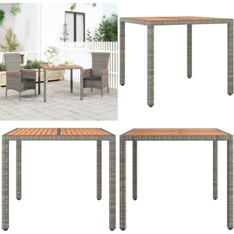 Tavolo Giardino Piano Legno Grigio Polyrattan e Massello Acacia - Tavolo in legno - Tavolo in rattan