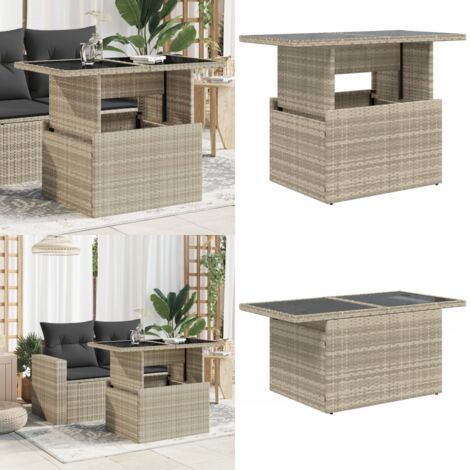 Tavolo Giardino Piano Vetro Grigio Chiaro 100x55x73 Polyrattan - Tavolo da esterno - Tavolo in vetro