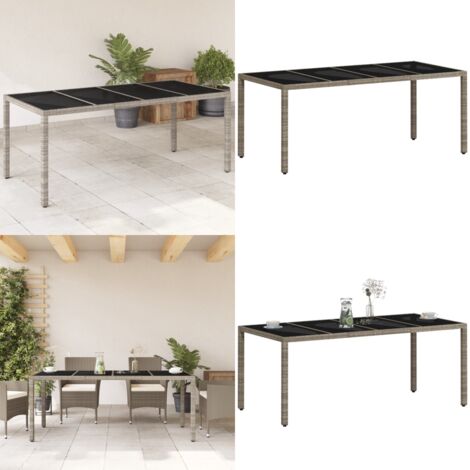 Tavolo Giardino Piano Vetro Grigio Chiaro 190x90x75 Polyrattan - Tavolo da esterno - Tavolo in vetro