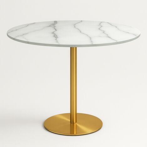 AHD AMAZING HOME DESIGN Tavolo Goblet rotondo 80cm effetto marmo dorato stile classico Monika
