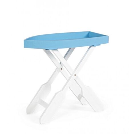 Tavolo "Gozzo" pieghevole in legno d'abete -Bianco-Azzurro / 60x30x56