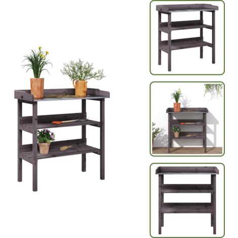 Tavolo in abete - vidaXL Tavolo Piante Ripiani Grigio 78x38x,82,5cm Legno Massello Abete - Tavolo con ripiani