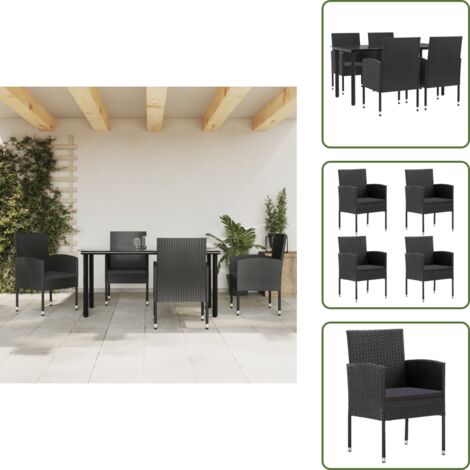 Tavolo in acciaio - vidaXL Set da Pranzo da Giardino 5 pz Nero in Polyrattan e Acciaio - Sedie in rattan
