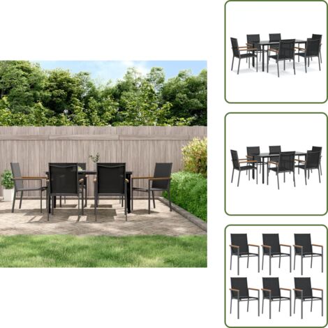 Tavolo in acciaio - vidaXL Set da Pranzo da Giardino 7 pz Nero in Textilene e Acciaio - Sedie in textilene
