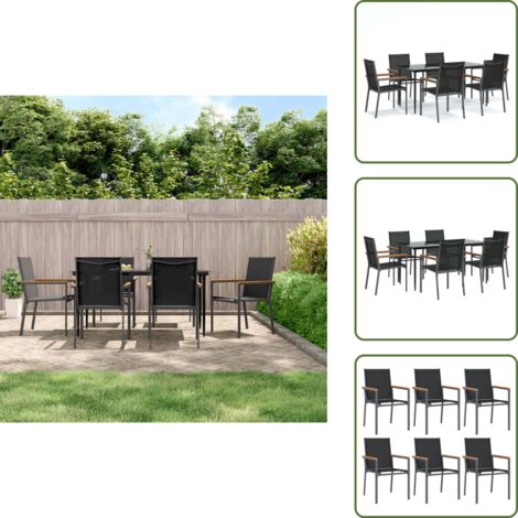 Tavolo in acciaio - vidaXL Set da Pranzo da Giardino 7 pz Nero in Textilene e Acciaio - Sedie in textilene
