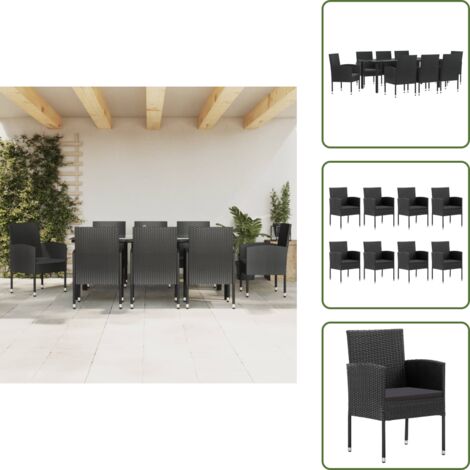 Tavolo in acciaio - vidaXL Set da Pranzo da Giardino 9 pz Nero in Polyrattan e Acciaio - Sedie in rattan
