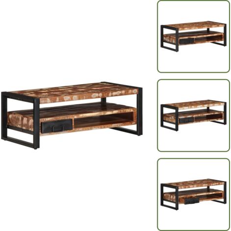 Tavolo in ferro - vidaXL Tavolino Salotto Multicolore 90x50x36cm Legno Massello Recupero - Tavolino in legno