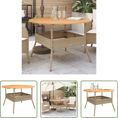 Tavolo in legno acacia - Tavolo Giardino Piano Legno Acacia Beige Ø110x71 cm Polyrattan
