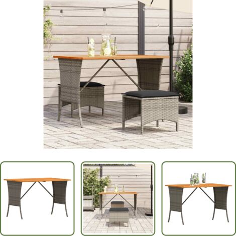 Tavolo in legno acacia -  Tavolo Giardino Piano Legno Acacia Grigio 105x75x72 Polyrattan