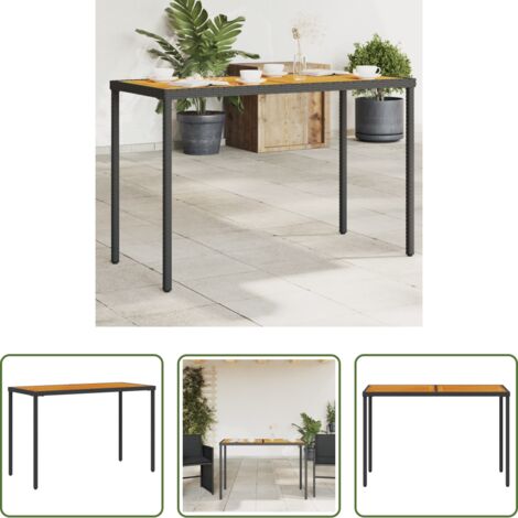 Tavolo in legno acacia -  Tavolo Giardino Piano Legno Acacia Nero 115x54x74cm Polyrattan