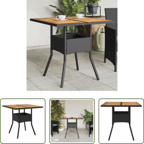 Tavolo in legno acacia -  Tavolo Giardino Piano Legno Acacia Nero 80x80x75 cm Polyrattan