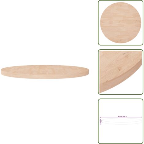 Tavolo in legno massello - vidaXL Piano Tavolo Rotondo Ø90x4 cm Massello di Rovere Non Trattato - Tavolo rustico