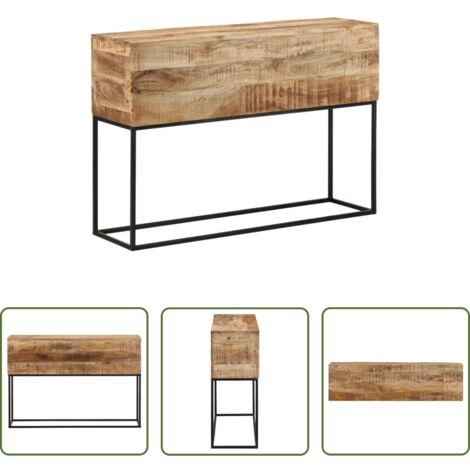 Tavolo in legno -  Tavolo Consolle 110x30x75cm Legno Massello Mango Grezzo e Ferro
