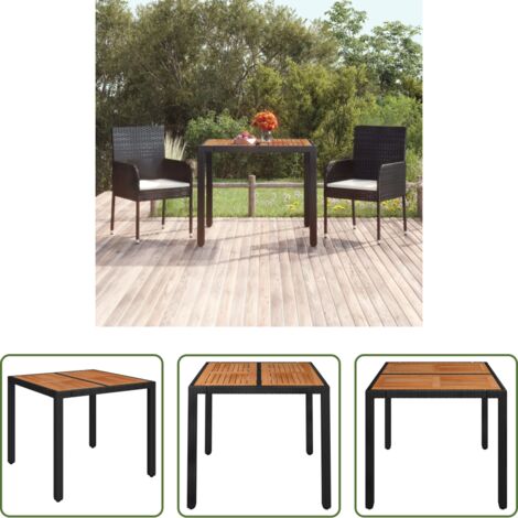 Tavolo in legno -  Tavolo da Giardino Piano in Legno Nero 90x90x75 cm Polyrattan