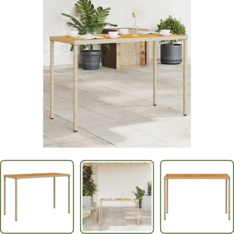 Tavolo in legno -  Tavolo Giardino Piano Legno Acacia Beige 115x54x74cm Polyrattan