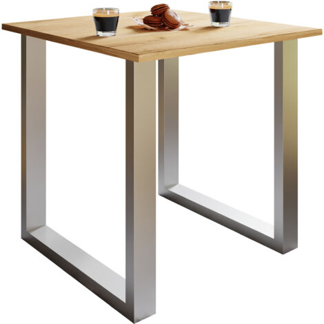 Tavolo in legno VCM  A. 76 x L. 80 x P. 80 cmBase solida e di alta qualità  stand in ferro  Tavolo da cucina - Xona U (Argento / Rovere al Miele)