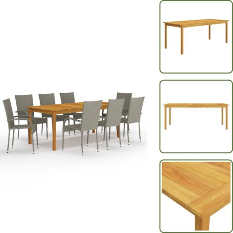 Tavolo in legno - vidaXL Set da Pranzo da Giardino 9 pz Grigio - Sedie in rattan