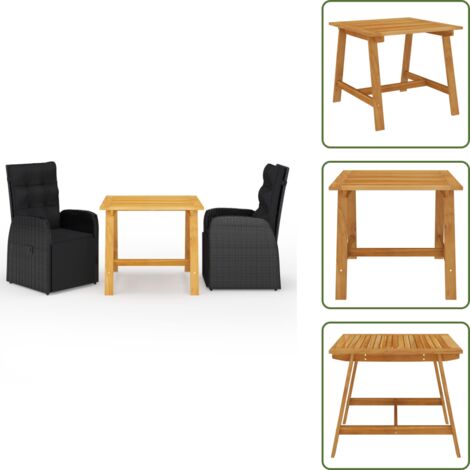 Tavolo in legno - vidaXL Set Mobili da Pranzo per Giardino 3 pz Nero - Sedie in rattan