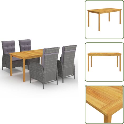 Tavolo in legno - vidaXL Set Mobili da Pranzo per Giardino 5 pz Grigio - Sedie in acciaio