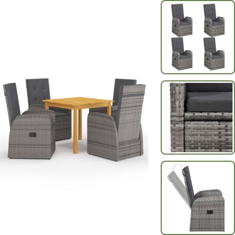 Tavolo in legno - vidaXL Set Mobili da Pranzo per Giardino 5 pz Grigio - Sedie in acciaio