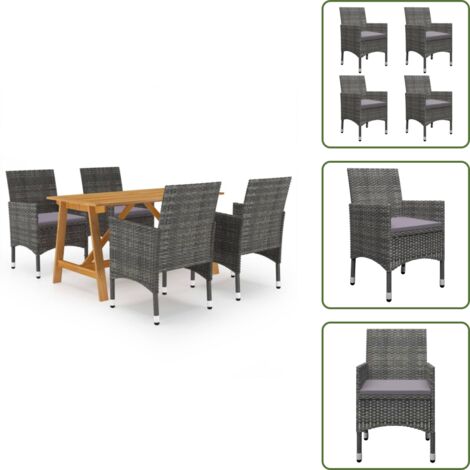 Tavolo in legno - vidaXL Set Mobili da Pranzo per Giardino 5 pz Grigio - Sedie in rattan