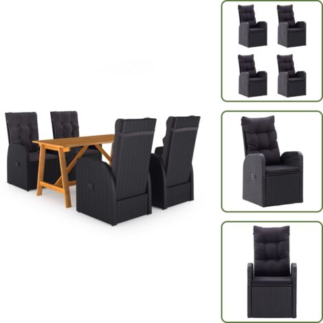 Tavolo in legno - vidaXL Set Mobili da Pranzo per Giardino 5 pz Nero - Sedie in acciaio