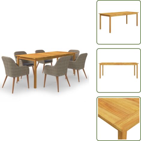 Tavolo in legno - vidaXL Set Mobili da Pranzo per Giardino 7 pz Marrone - Sedie in rattan