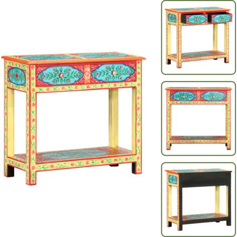 Tavolo in MDF - vidaXL Tavolo Consolle Dipinto a Mano 80x35x75 cm in Legno di Mango - Tavolo retro
