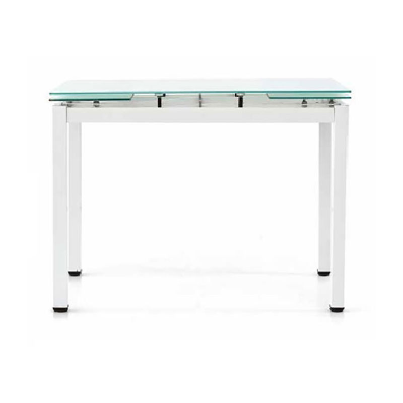 Tavolo in metallo bianco con piano in vetro bianco allungabile 110x70cm - Bianco