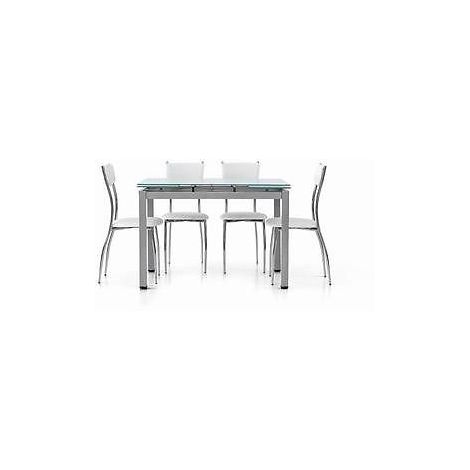 Tavolo in metallo con piano in vetro bianco allungabile 110x70cm