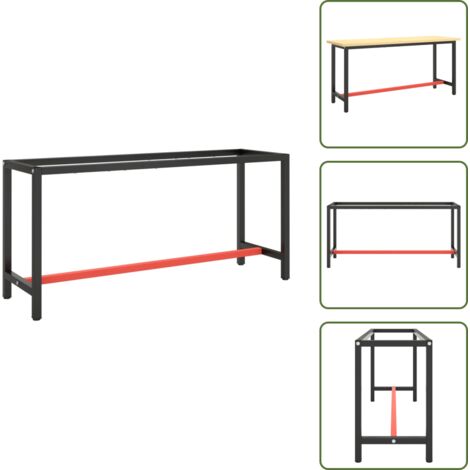 Tavolo in metallo - vidaXL Telaio Banco da Lavoro Nero e Rosso Opaco 170x50x79 cm Metallo - Tavolo con fori