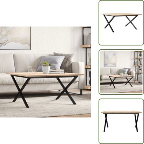 Tavolo in pino - vidaXL Tavolino da Salotto Telaio a X 90x90x45 cm Legno Pino e Acciaio -