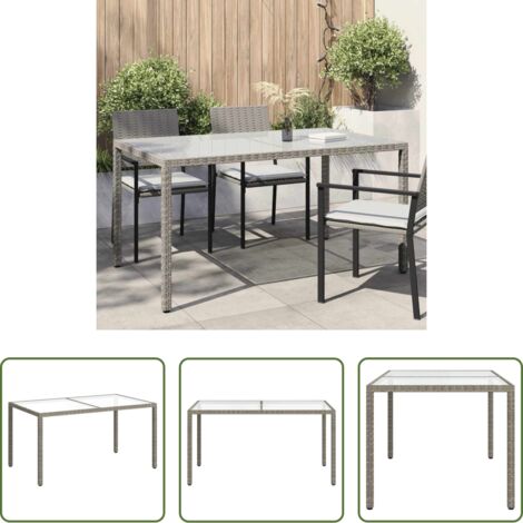 Tavolo in polyrattan -  Tavolo Giardino 150x90x75cm Vetro Temperato e Polyrattan Grigio