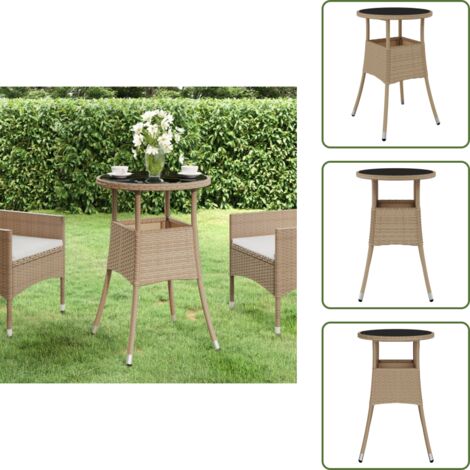 Tavolo in polyrattan - vidaXL Tavolo da Giardino Ø60x75 cm Vetro Temperato e Polyrattan Beige - Tavolo in acciaio