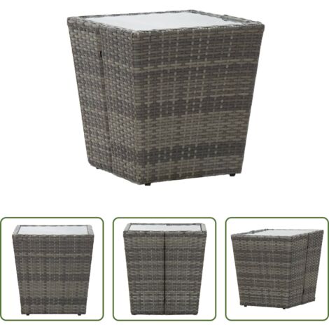 Tavolo in rattan -  Tavolino Grigio 41,5x41,5x43 cm in Polyrattan e Vetro Temperato