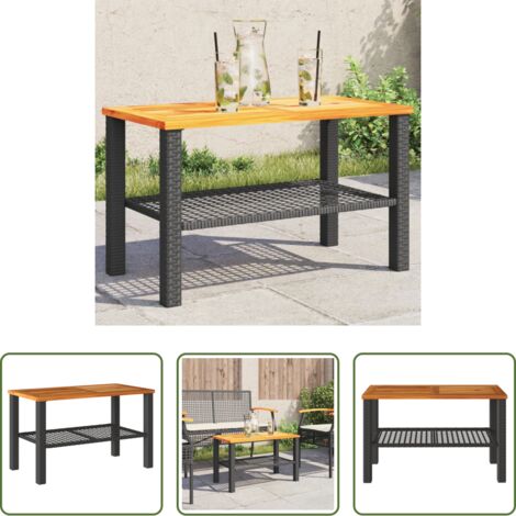 Tavolo in rattan -  Tavolo da Giardino Nero 70x38x42cm in Polyrattan e Legno Acacia