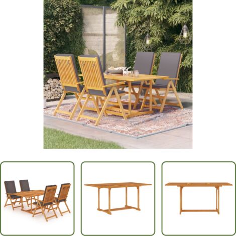 Tavolo in teak -  Set da Pranzo da Giardino 5 pz con Cuscini Grigi Legno di Teak