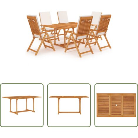 Tavolo in teak -  Set da Pranzo da Giardino 7 pz con Cuscini Legno di Teak