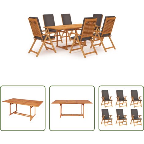 Tavolo in teak -  Set da Pranzo da Giardino 7 pz con Cuscini Legno di Teak Grigio