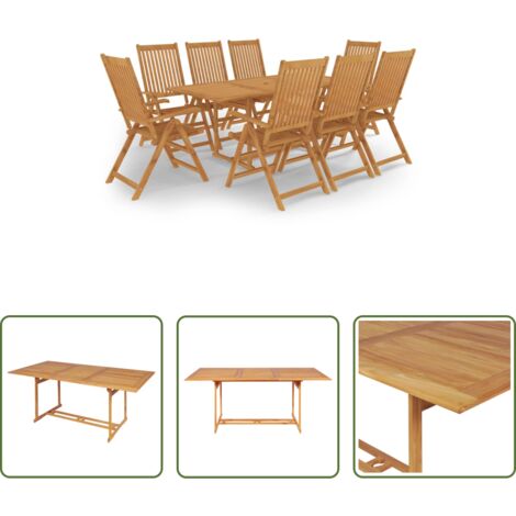 Tavolo in teak -  Set da Pranzo da Giardino 9 pz in Legno Massello di Teak