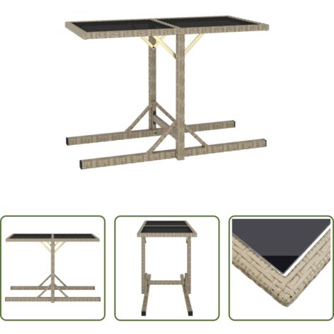 Tavolo in vetro -  Tavolo da Giardino Beige 110x53x72 cm in Vetro e Polyrattan