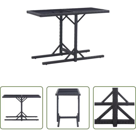 Tavolo in vetro -  Tavolo da Giardino Nero 110x53x72 cm in Vetro e Polyrattan