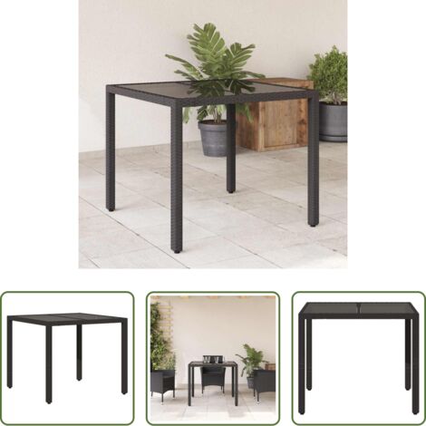 Tavolo in vetro -  Tavolo da Giardino Piano in Vetro Nero 90x90x75 cm Polyrattan