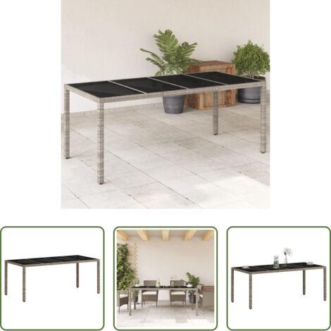 Tavolo in vetro - Tavolo Giardino Piano Vetro Grigio Chiaro 190x90x75 Polyrattan