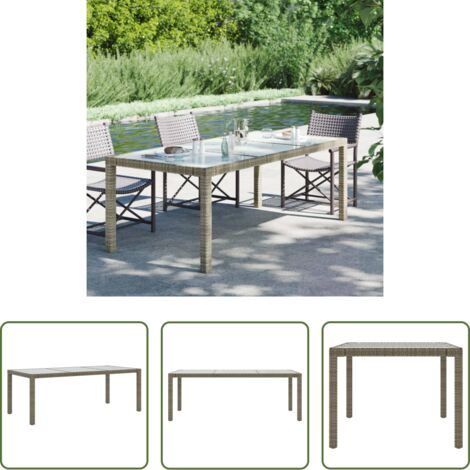 Tavolo in vetro temperato -  Tavolo Giardino Grigio 190x90x75 cm Vetro Temperato Polyrattan